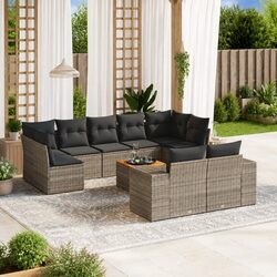 Comfortable 10-Piece Grey Garden Sofa Set with Cushions