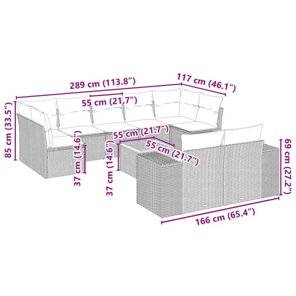 10 Piece Garden Sofa Set Outdoor Furniture Patio Seating Grey