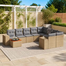 Garden Sofa Set 10 Piece Outdoor Furniture Beige Poly Rattan Patio Lounge