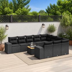 Comfortable 11 Piece Black Rattan Garden Sofa Set