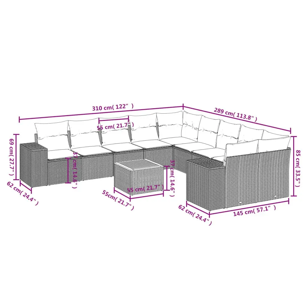 11 Piece Garden Sofa Set Outdoor Patio Furniture Grey