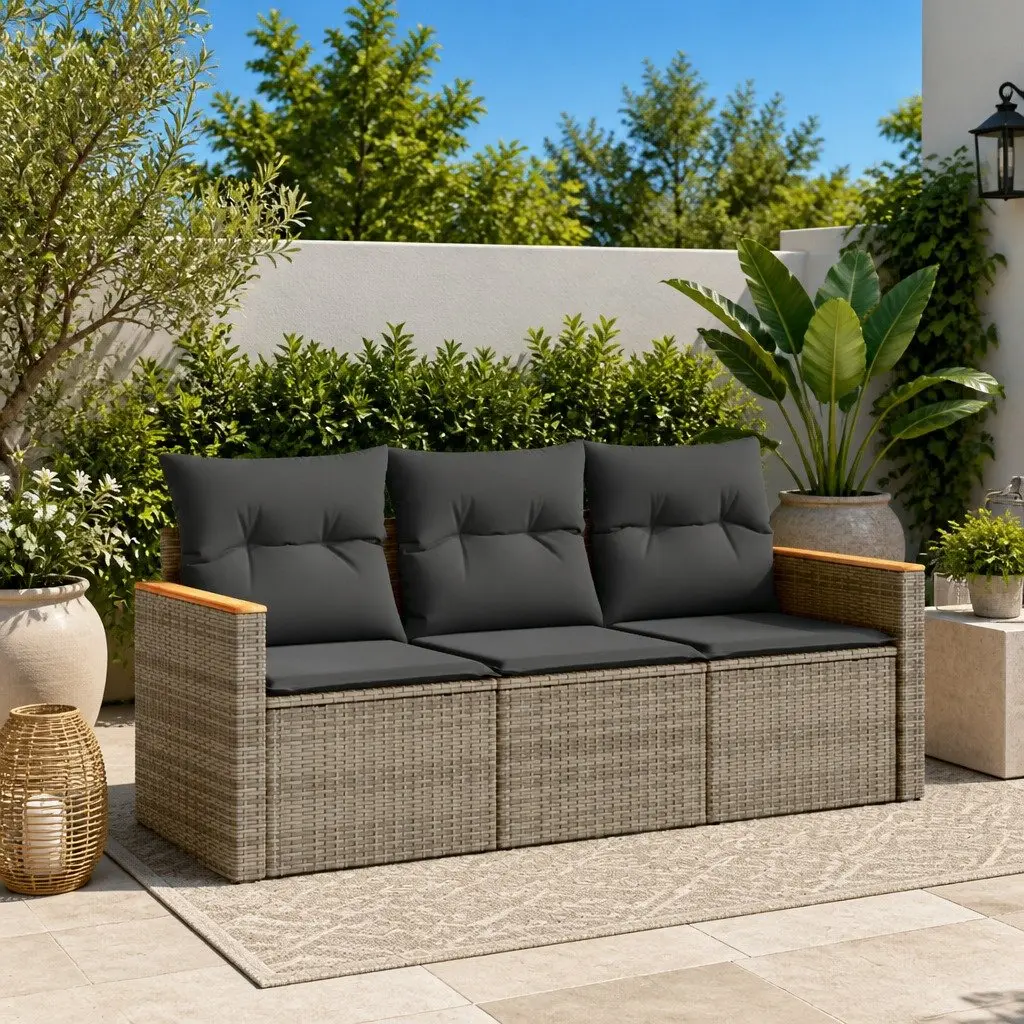 Garden Sofa Set Modular Outdoor Furniture 3 Piece Grey