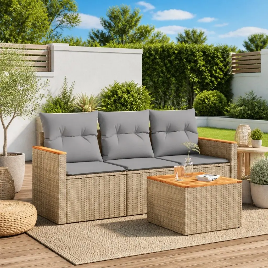 Garden Sofa Set Modular Outdoor Furniture 4 Piece Patio Conversation Beige Cushions