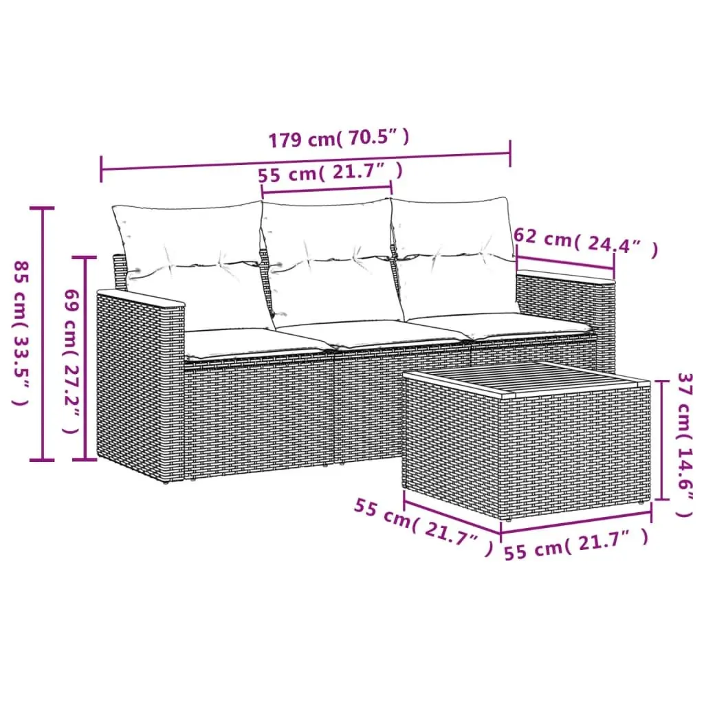 Garden Sofa Set Modular Outdoor Furniture 4 Piece Patio Conversation Beige Cushions