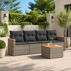 Comfortable 5-Piece Grey Outdoor Sofa Set with Cushions