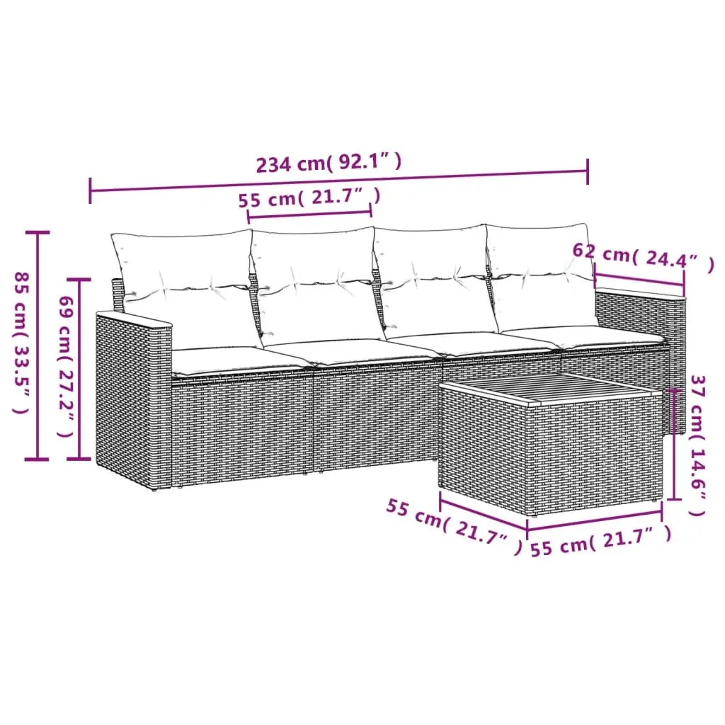 5 Piece Garden Sofa Set Modular Outdoor Furniture Grey with Cushions