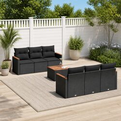 7 Piece Garden Sofa Set Black Poly Rattan Outdoor Patio Furniture with Cushions