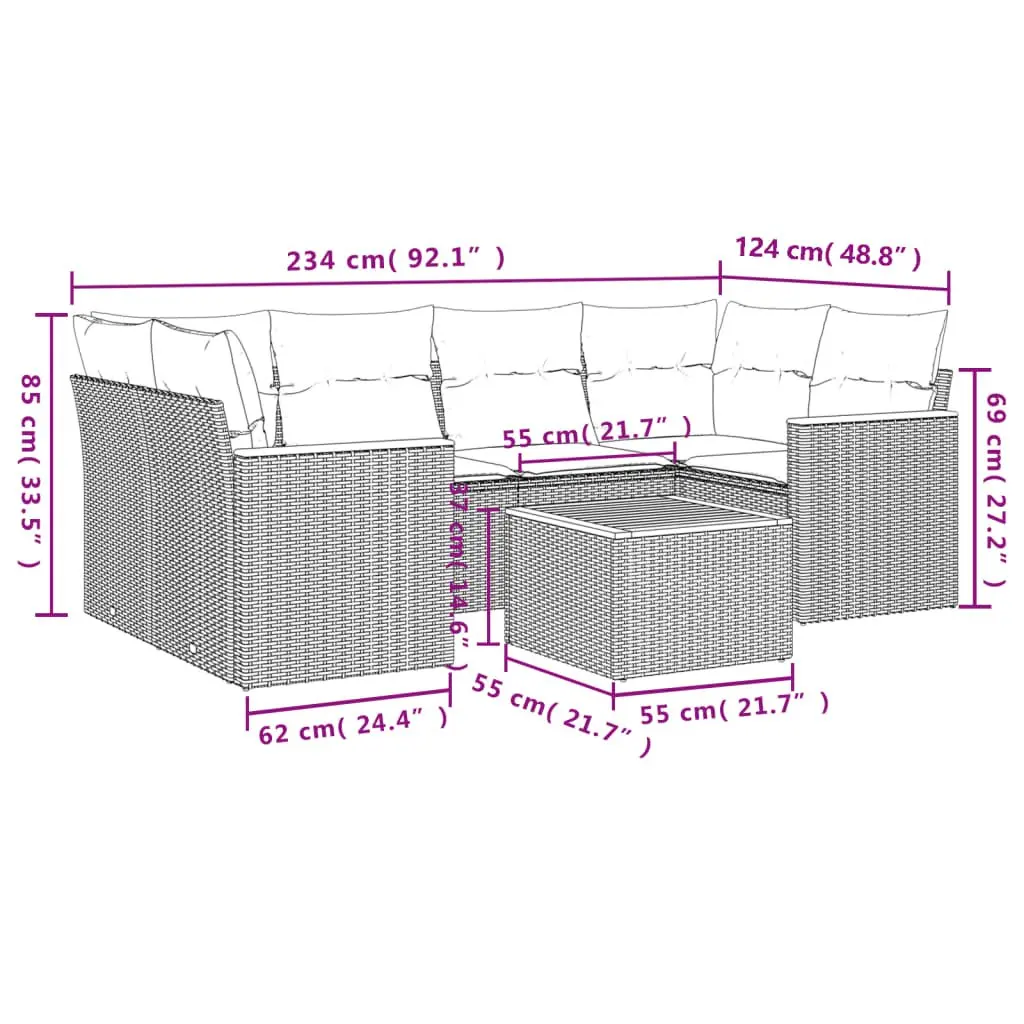 7 Piece Garden Sofa Set Modular Outdoor Patio Furniture Grey with Cushions