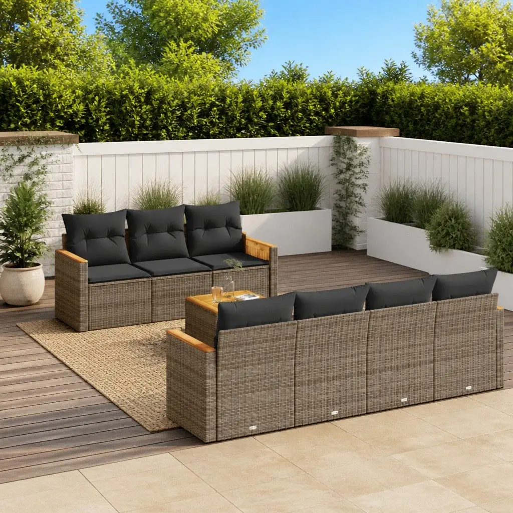 Garden Sofa Set 8 Piece Outdoor Furniture Grey Poly Rattan Patio Seating