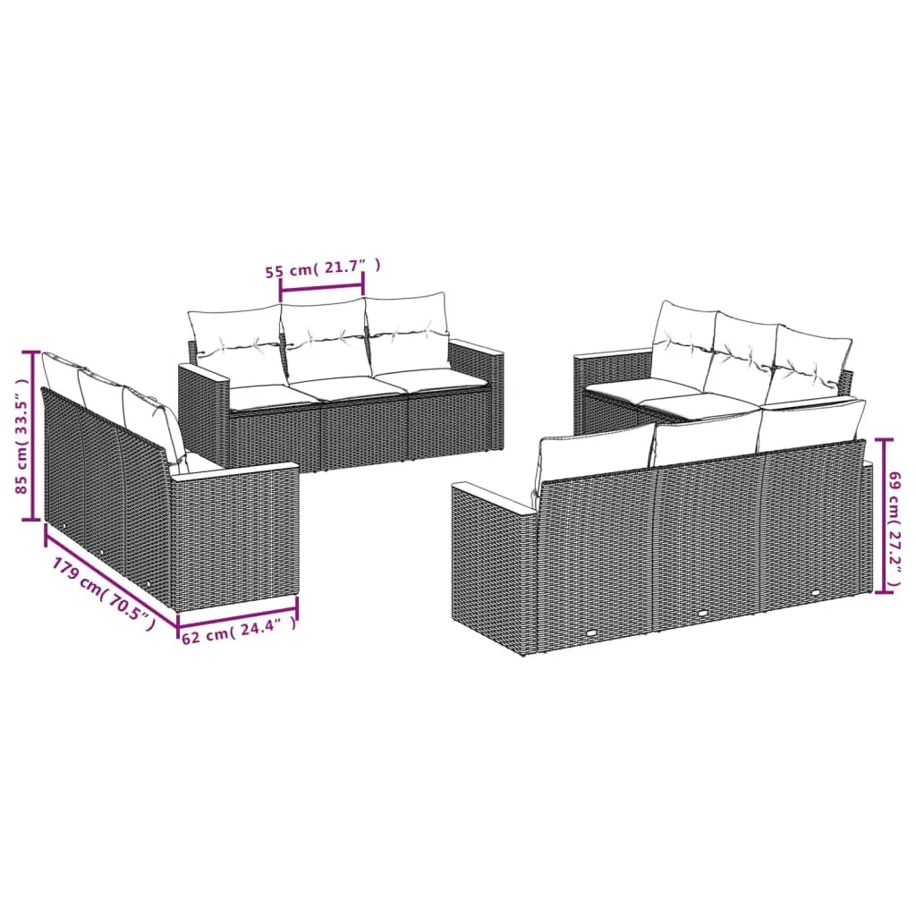 Garden Sofa Set 12 Piece Outdoor Furniture Modular Black Poly Rattan
