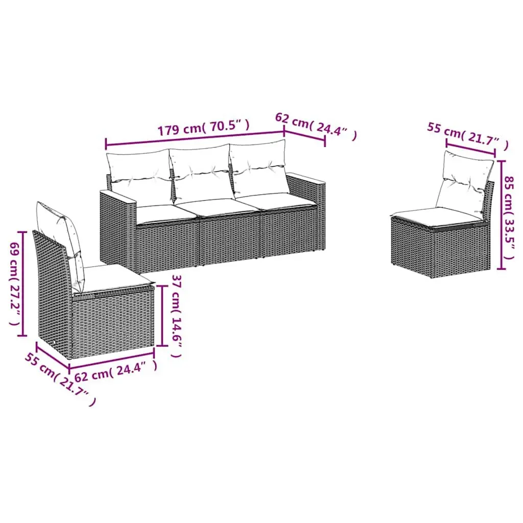 Garden Sofa Set 5 Piece Outdoor Furniture Patio Conversation Sectional Black