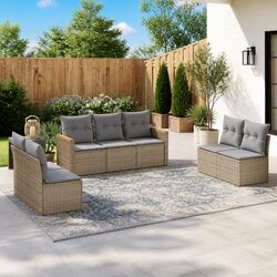 7 Piece Garden Sofa Set with Cushions Outdoor Furniture Patio Beige Rattan