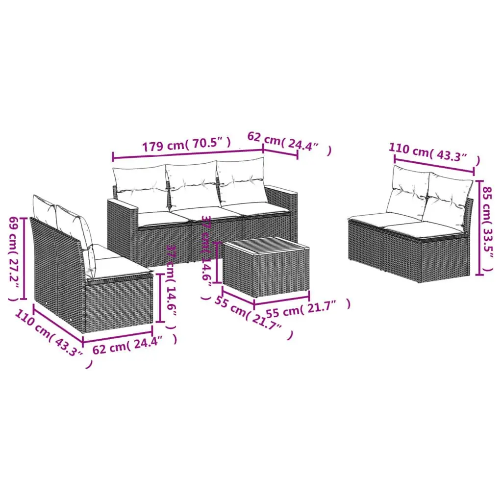Outdoor Sofa Set 8 Piece Modular Lounge Beige Poly Rattan