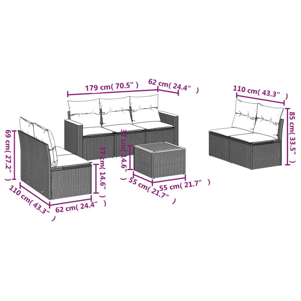 8 Piece Grey Garden Sofa Set for Outdoor Use