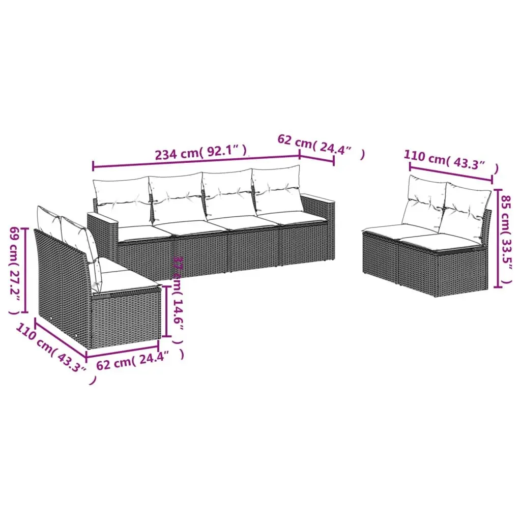 Garden Sofa Set 8 Piece Outdoor Furniture Modular Patio Seating Grey Poly Rattan