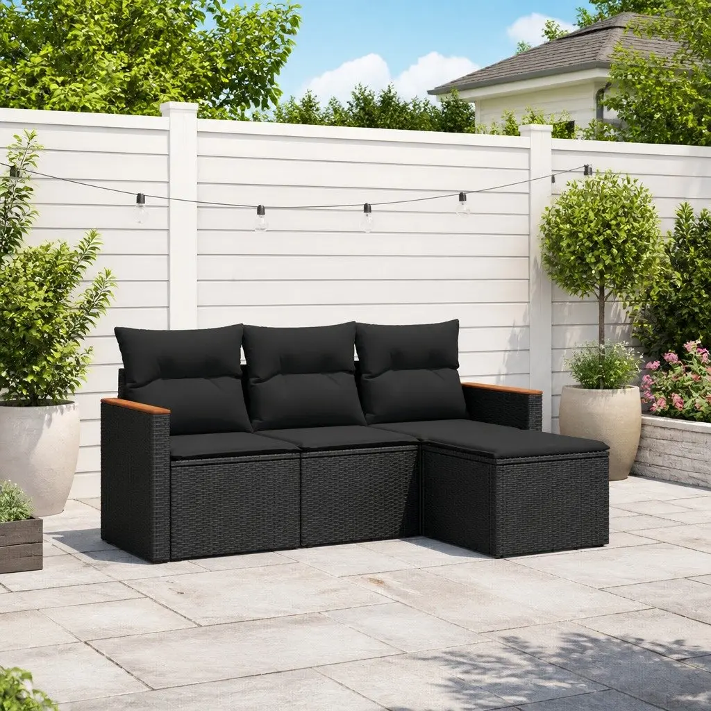 Garden Sofa Set 4 Piece Outdoor Patio Furniture Modular Black Poly Rattan