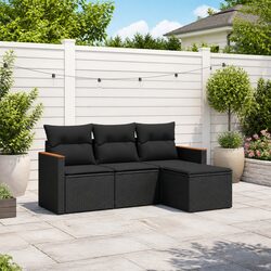Reliable 4-Piece Black Rattan Garden Sofa Set for Comfort