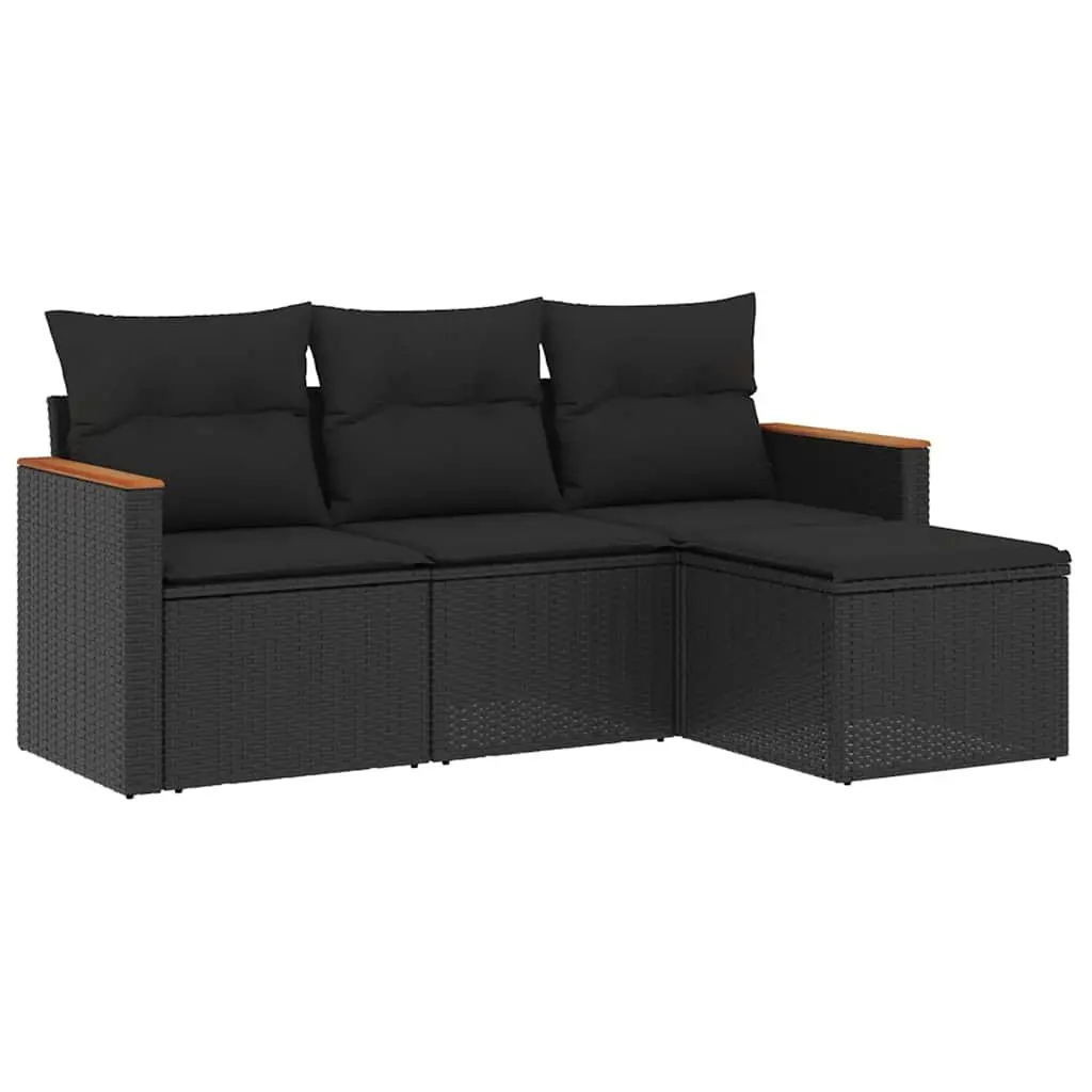 Garden Sofa Set 4 Piece Outdoor Patio Furniture Modular Black Poly Rattan