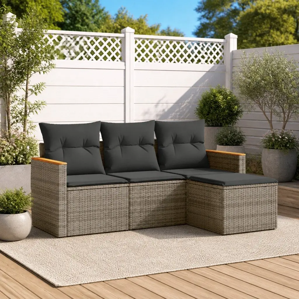 Garden Sofa Set Modular Outdoor Furniture 4 Piece Grey Poly Rattan