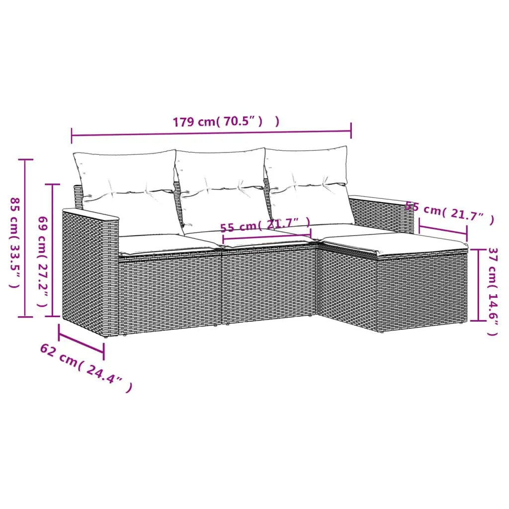 Garden Sofa Set Modular Outdoor Furniture 4 Piece Grey Poly Rattan