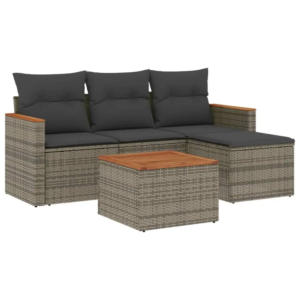 5 Piece Garden Sofa Set Outdoor Patio Furniture Grey Poly Rattan with Cushions