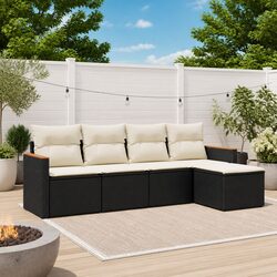Comfortable Black Rattan Garden Sofa Set with Cushions