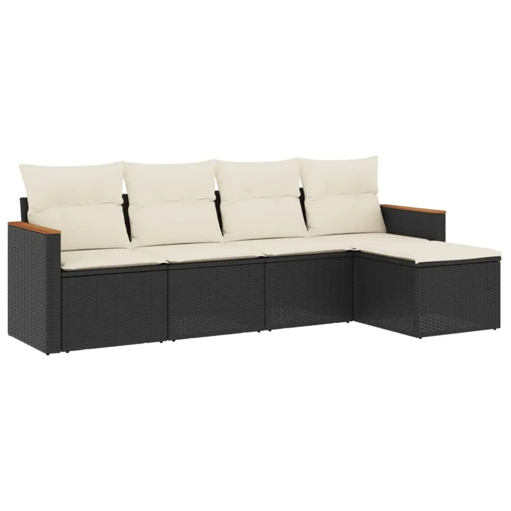 Black Rattan Garden Sofa Set with Cushions