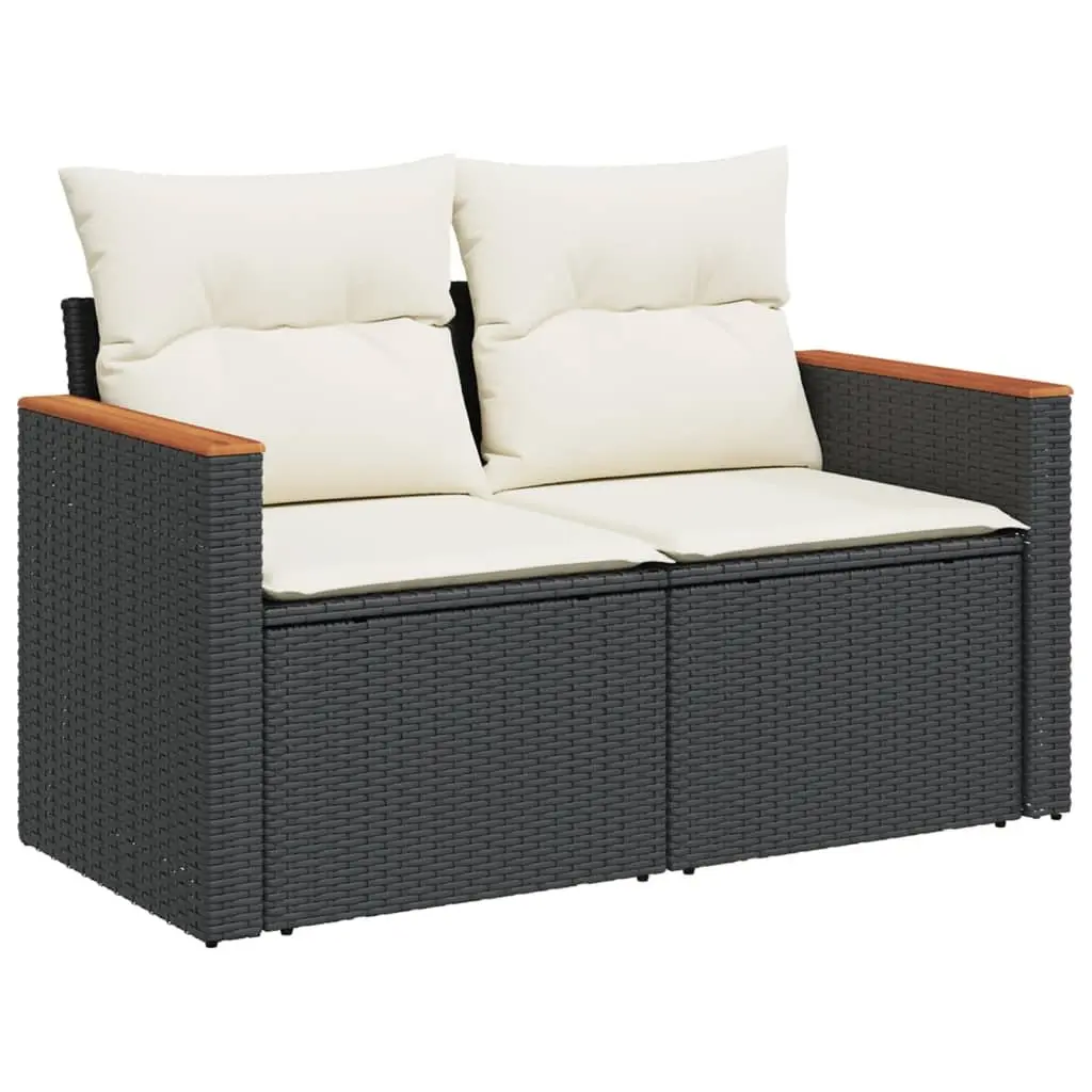 Black Rattan Garden Sofa Set with Cushions