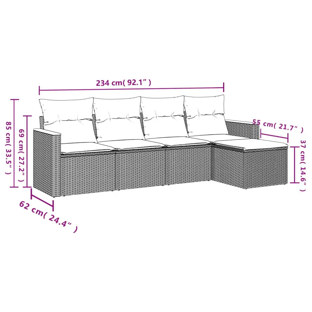 Black Rattan Garden Sofa Set with Cushions