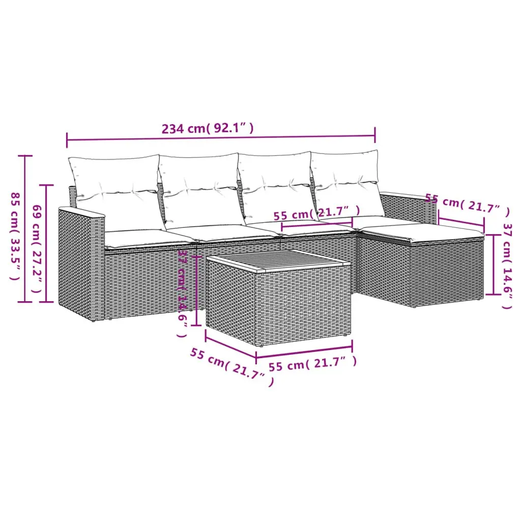 Garden Sofa Set 6 Piece Outdoor Furniture Grey Modular Patio Lounge Sectional