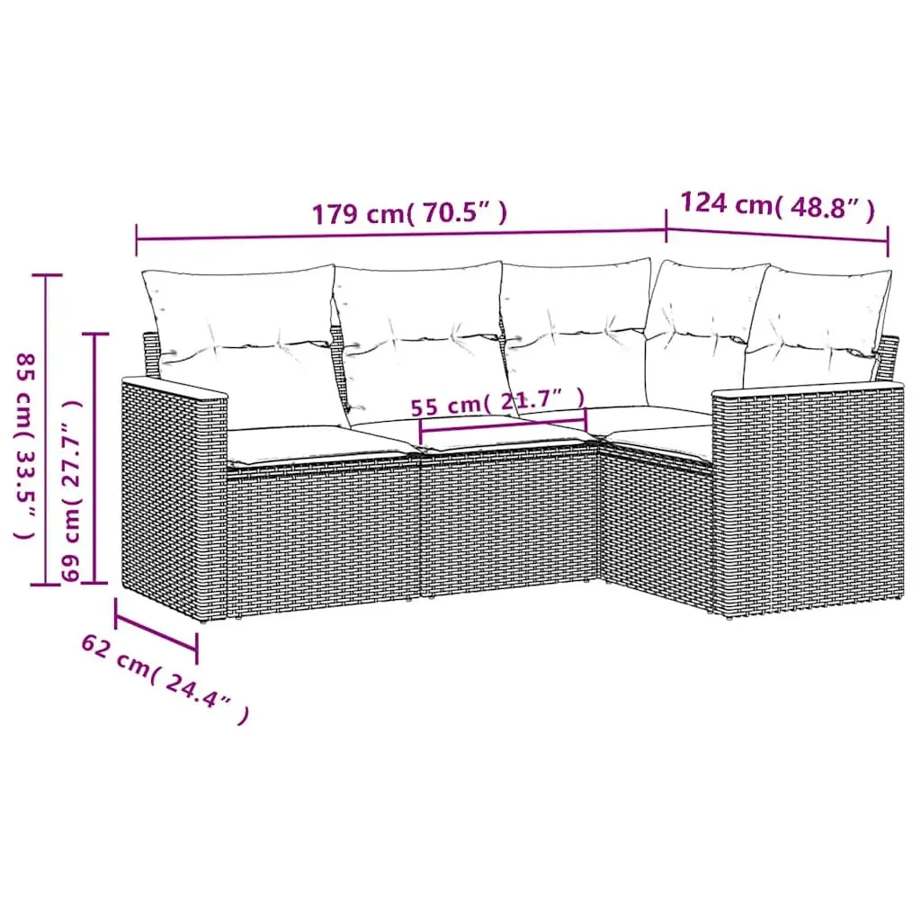Garden Sofa Set Outdoor Furniture 4 Piece Black with Cushions