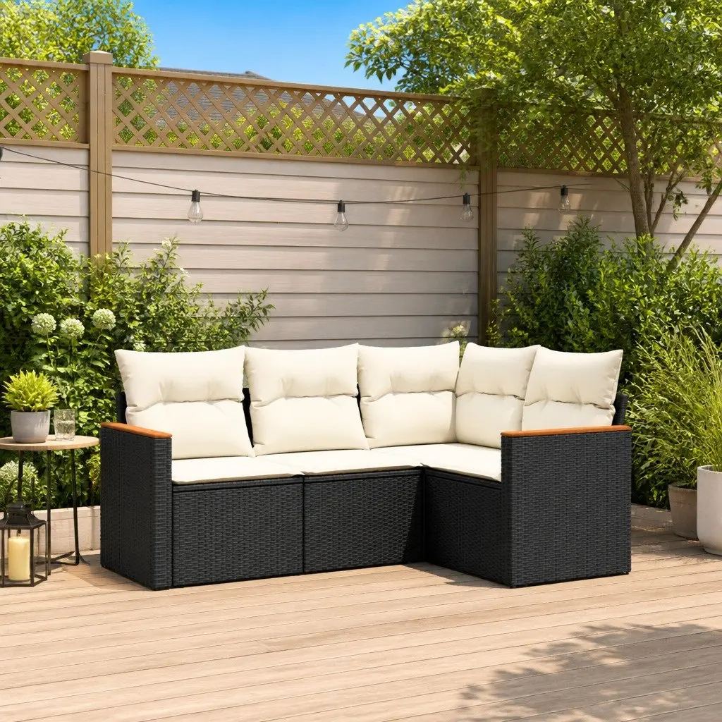 Garden Sofa Set Outdoor Furniture 4 Piece Modular Black with Cushions