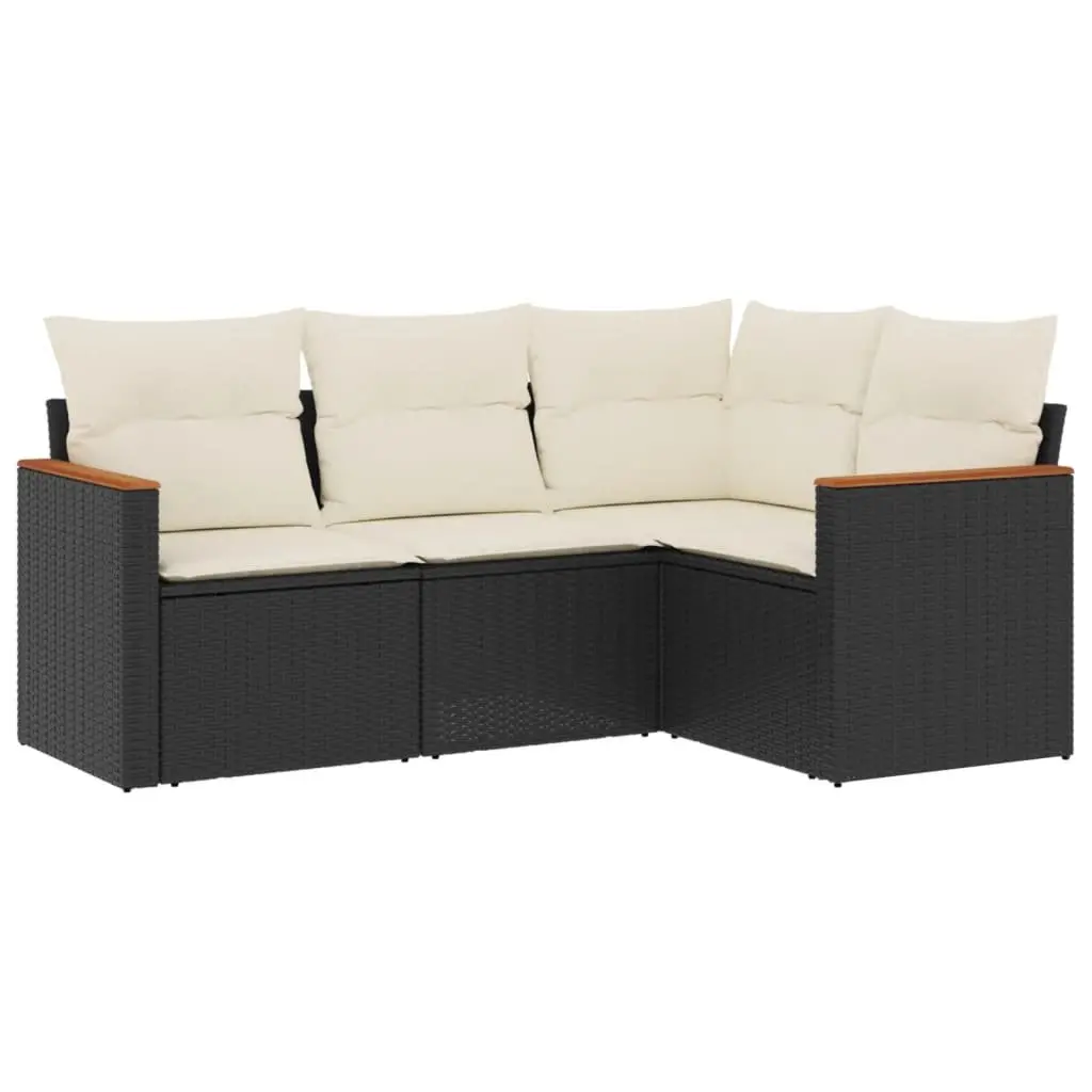 Garden Sofa Set Outdoor Furniture 4 Piece Modular Black with Cushions