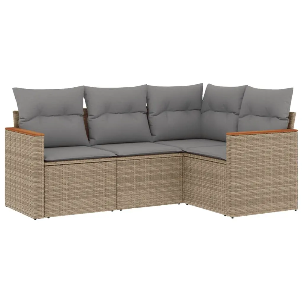 Garden Sofa Set Modular Outdoor Furniture 4 Piece Beige Poly Rattan with Cushions