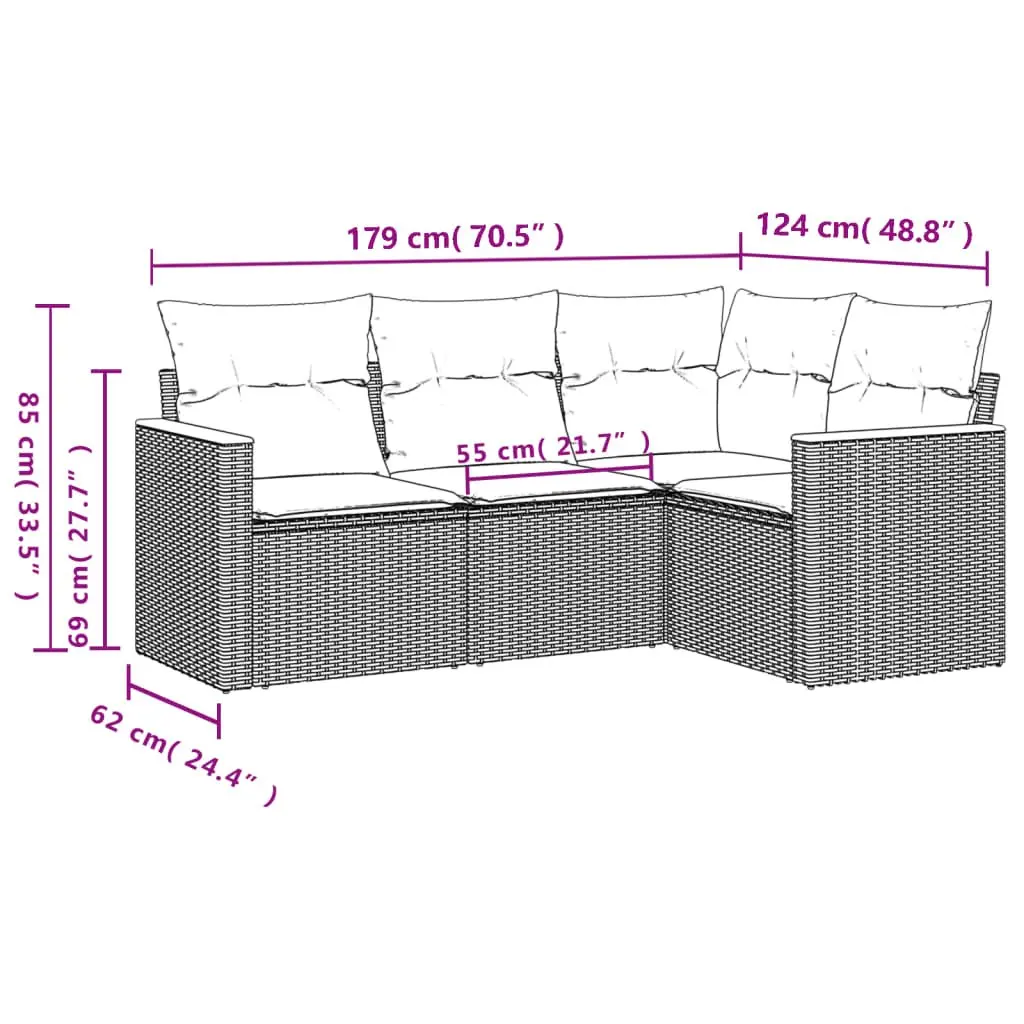 Garden Sofa Set Modular Outdoor Furniture 4 Piece Beige Poly Rattan with Cushions