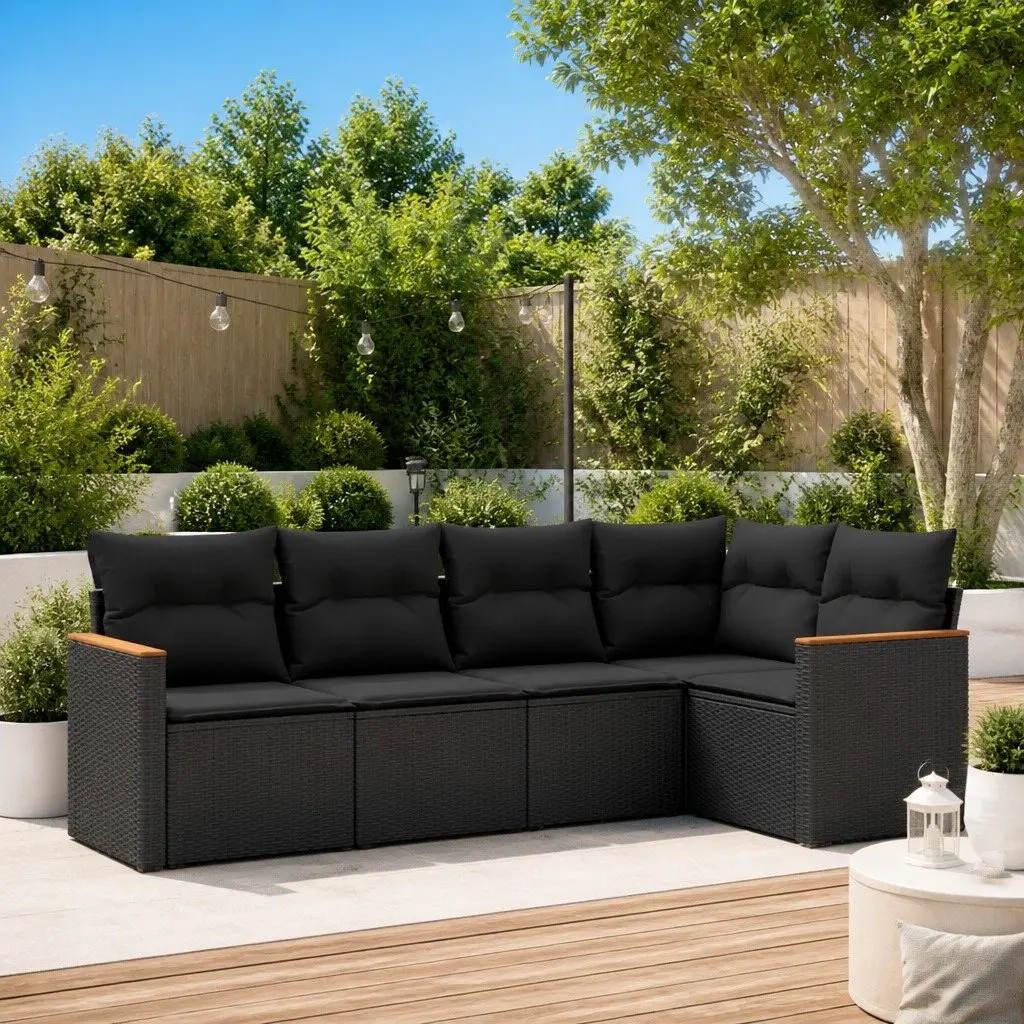 Garden Sofa Set 5 Piece Outdoor Furniture Modular Seating Black with Cushions