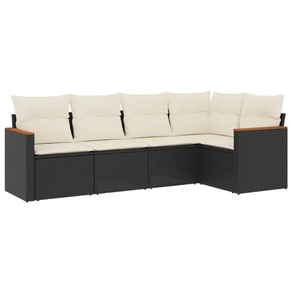 Garden Sofa Set Modular Outdoor Furniture 5 Piece Black Poly Rattan