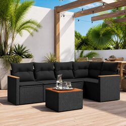 Comfortable 6 Piece Black Outdoor Sofa Set with Cushions