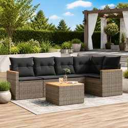 Reliable 6-Piece Grey Rattan Garden Sofa with Comfort
