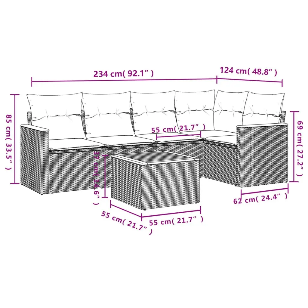 Garden Sofa Set 6 Piece Outdoor Furniture Patio Lounge Grey Rattan