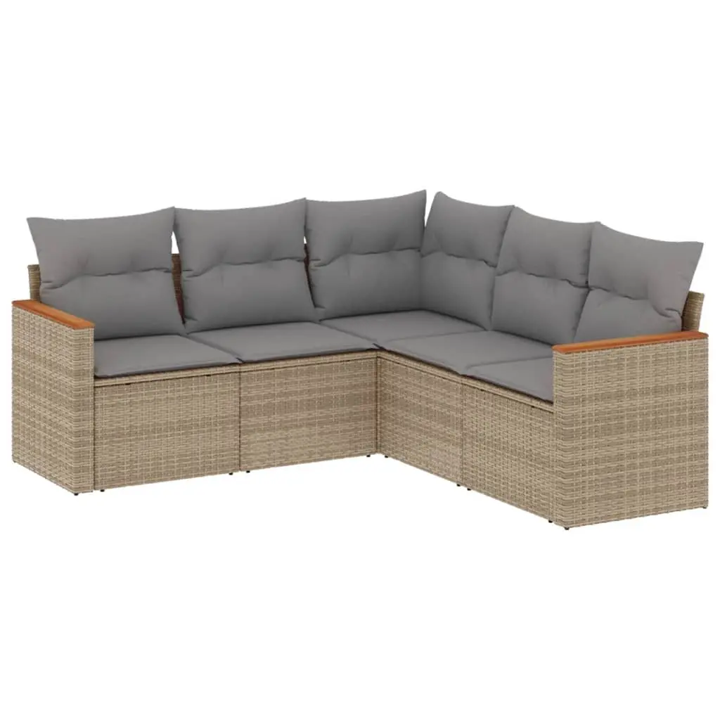 5 Piece Garden Sofa Set Beige Modular Outdoor Patio Furniture Poly Rattan
