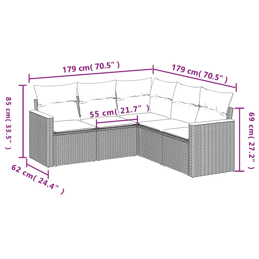 Garden Sofa Set 5 Piece Outdoor Furniture Patio Sectional Grey