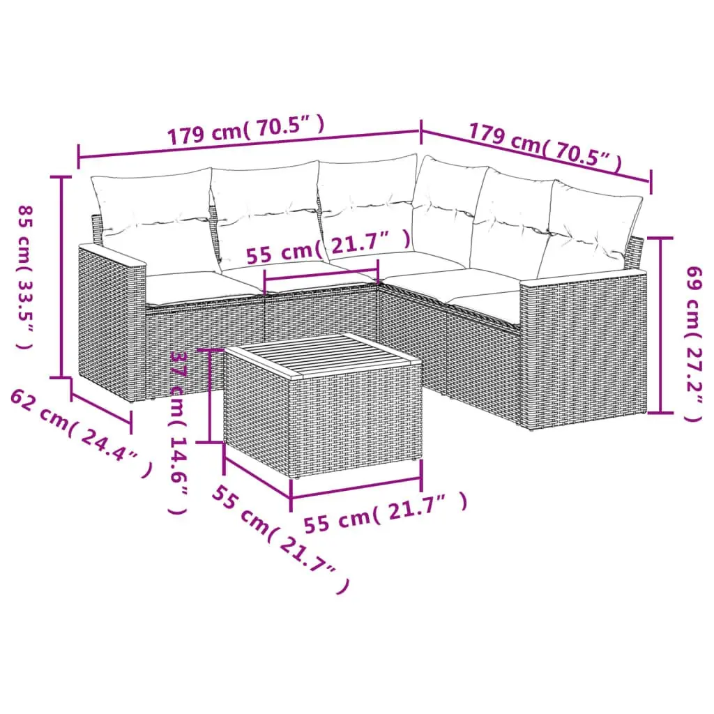 6 Piece Garden Sofa Set Outdoor Furniture Patio Lounge Beige Poly Rattan with