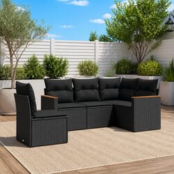 Comfortable 5 Piece Black Garden Sofa Set with Cushions