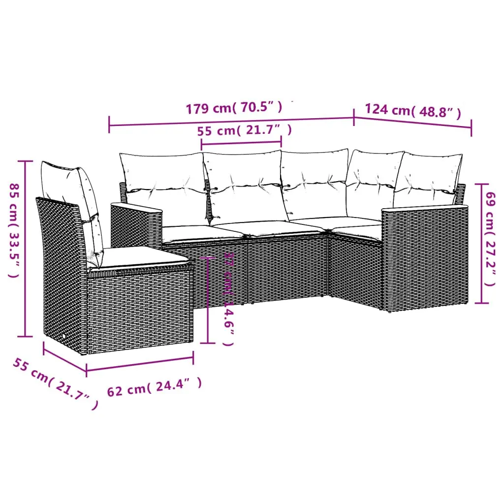 5 Piece Garden Sofa Set Modular Outdoor Furniture Cushions Black