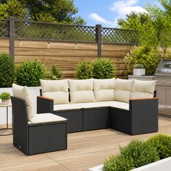 Comfortable 5 Piece Black Rattan Sofa Set for Relaxation