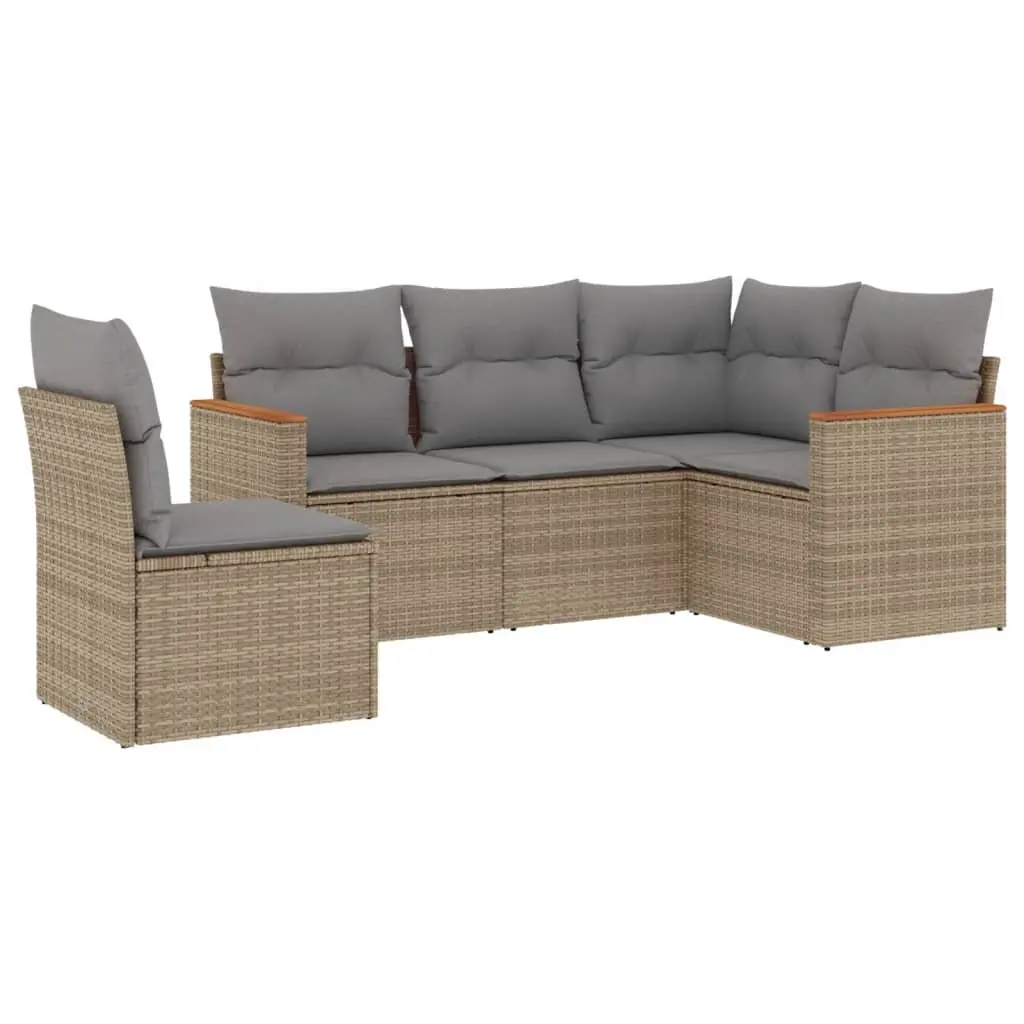 Garden Sofa Set 5 Piece Outdoor Patio Furniture Beige Poly Rattan with Cushions