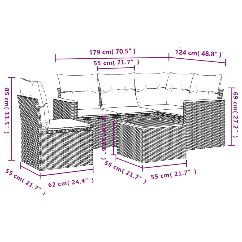 Garden Sofa Set Outdoor Furniture 6 Piece Modular Grey Poly Rattan