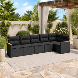 Comfortable Black Poly Rattan 6-Piece Sofa Set