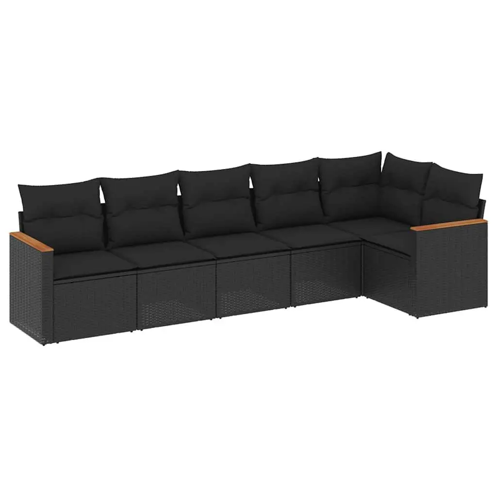 Black Poly Rattan 6-Piece Sofa Set